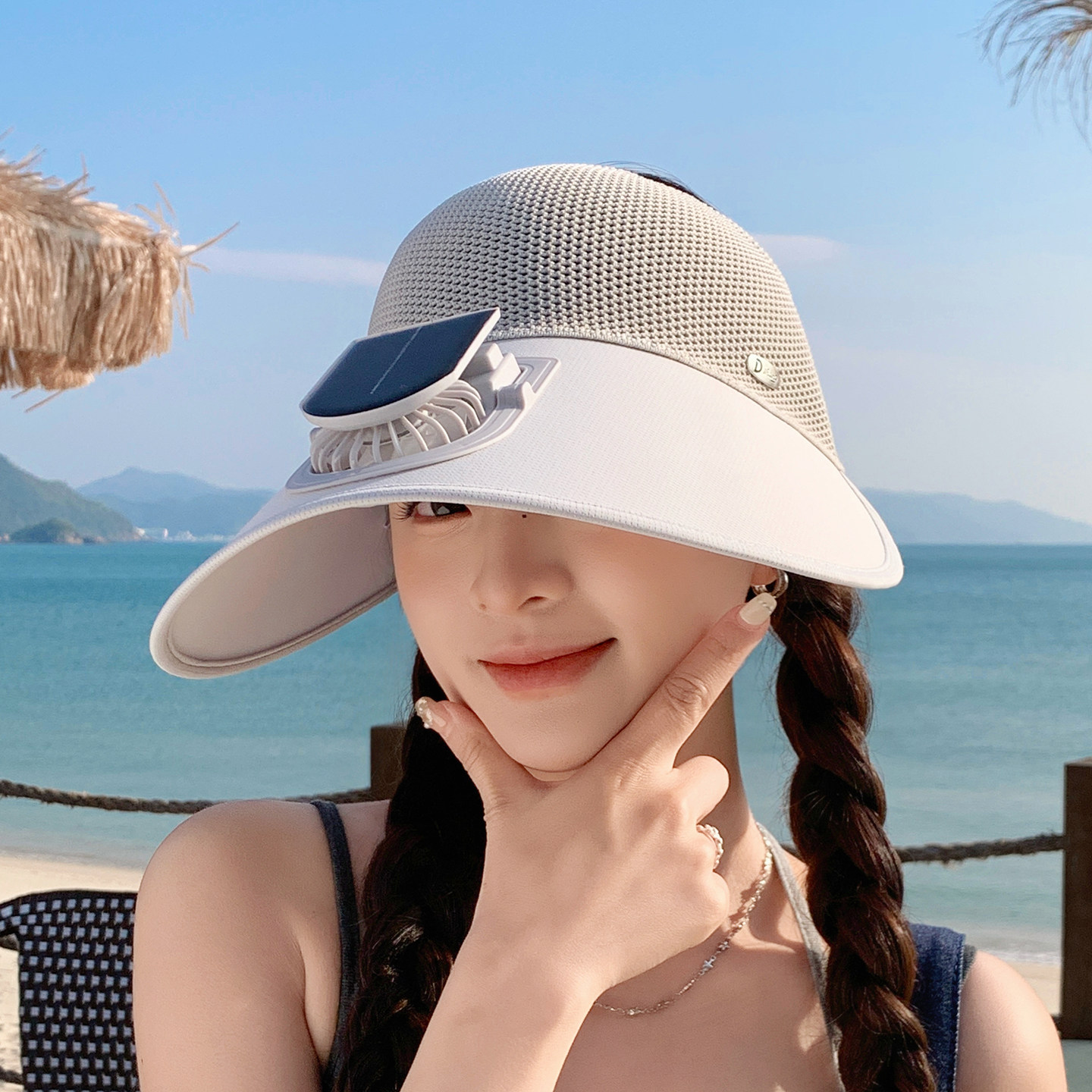 2026新款太阳能风扇帽子女夏季防晒空顶遮阳帽大帽檐透气防紫外线