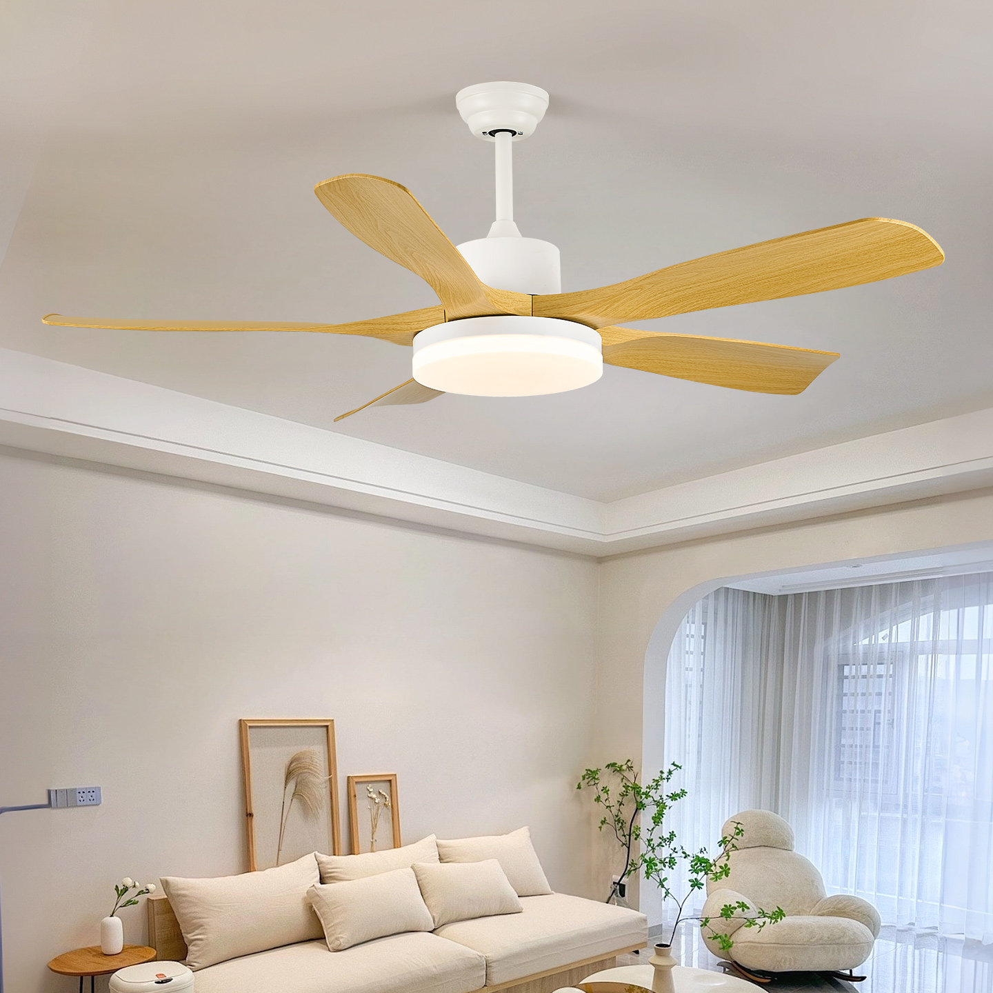 日式中古风扇灯2025新款胡桃色电扇一体餐厅吊扇变频大风力灯餐桌,家装灯饰光源,客厅吊灯,淘宝优惠券,粉丝福利购,淘宝优惠卷