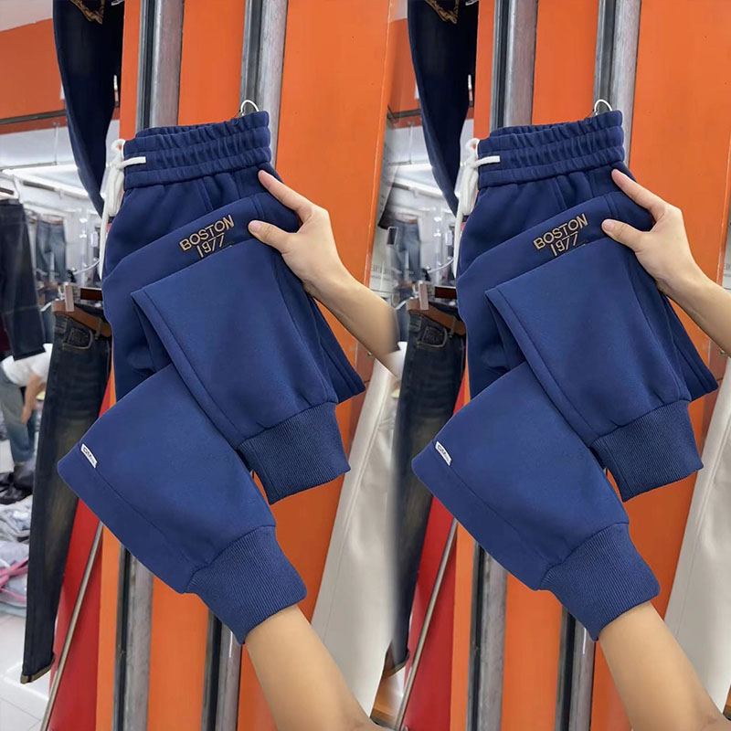 欧货原创高腰绣花加绒加厚长裤