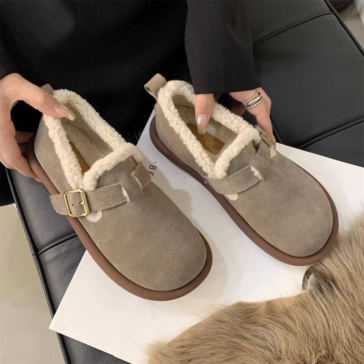 加绒勃肯鞋女式冬季一脚蹬保暖毛毛棉拖中老年豆豆鞋软底搭扣单鞋,女鞋,勃肯鞋/软木鞋,淘宝优惠券,粉丝福利购,淘宝优惠卷