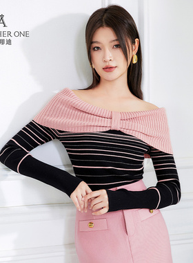 ANOTHER ONE安那迪早露背毛衣优雅气质一字肩针织开衫上衣