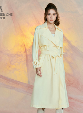 ANOTHER ONE安那迪黄色风衣外套女新款别致显白修身长款韩