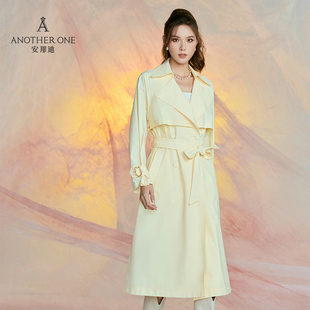 ANOTHER ONE安那迪黄色风衣外套女新款别致显白修身长款韩