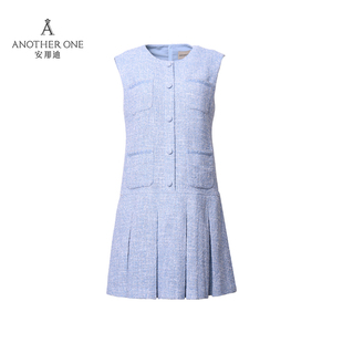 ANOTHER 吊带背心裙 ONE安那迪蓝色小香风连衣裙气质高级感无袖