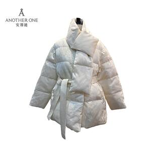 ANOTHER ONE安那迪新品国风提花羽绒服收腰系带缎面外套围脖