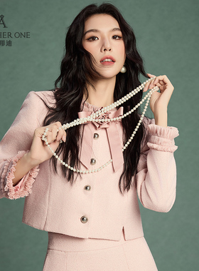 ANOTHER ONE小香风粗花呢时髦外套千金风木耳边精致上衣设计感