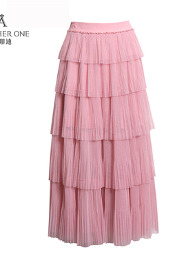 ANOTHER ONE安那迪网纱半身裙女2024新款夏季百褶精致蛋糕