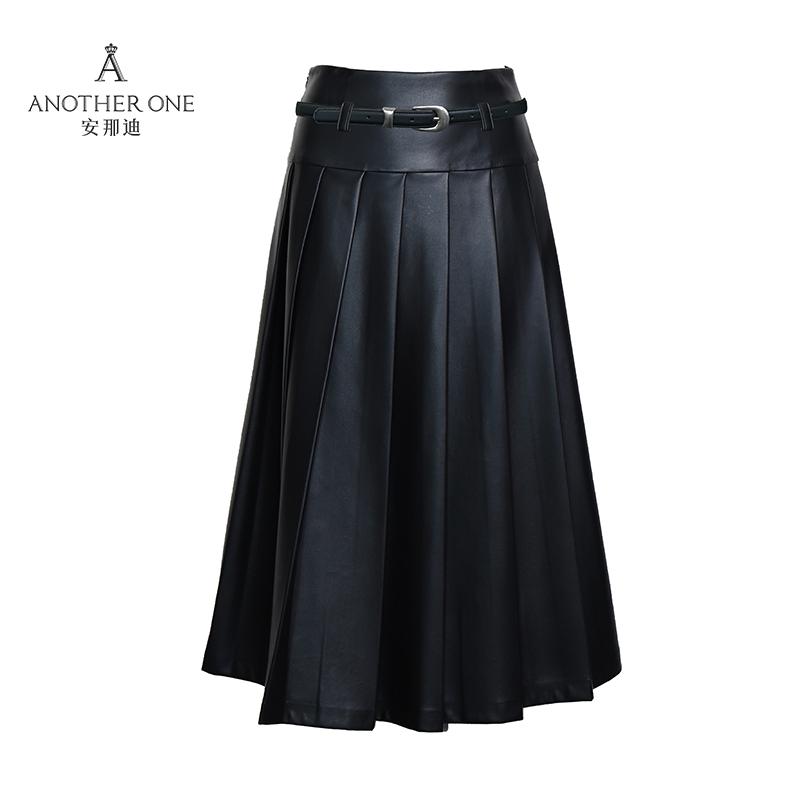 ANOTHERONE时尚百褶pu长裙