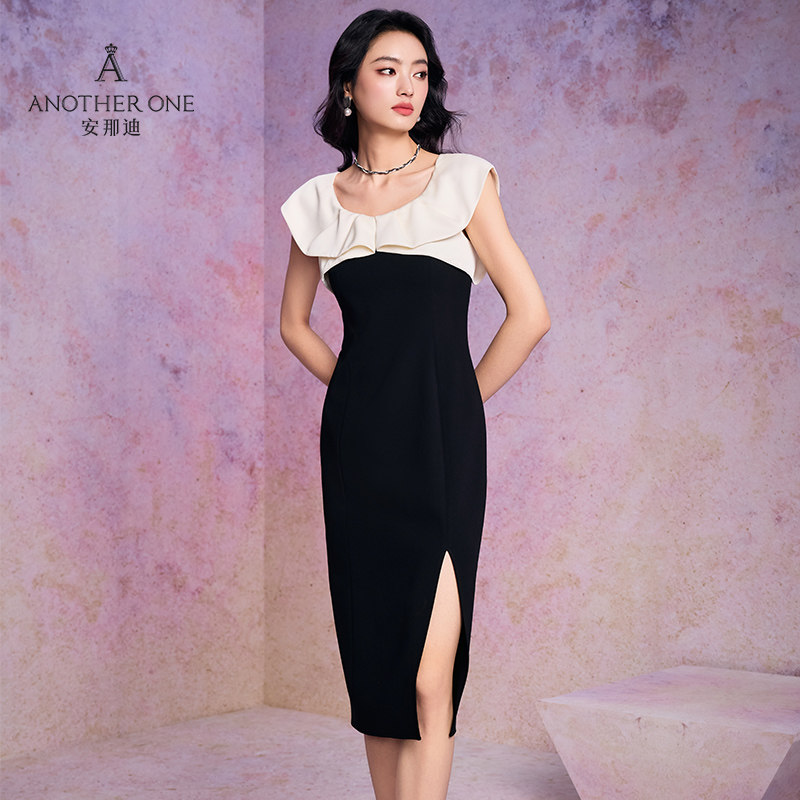 ANOTHER ONE安那迪法式优雅气质连衣裙撞色设计感显瘦长裙,女装/女士精品,连衣裙,淘宝优惠券,粉丝福利购,淘宝优惠卷