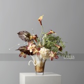 朗美轻奢法式 白金玻璃花瓶插花架空层酒店餐桌玄关花艺高级感摆件