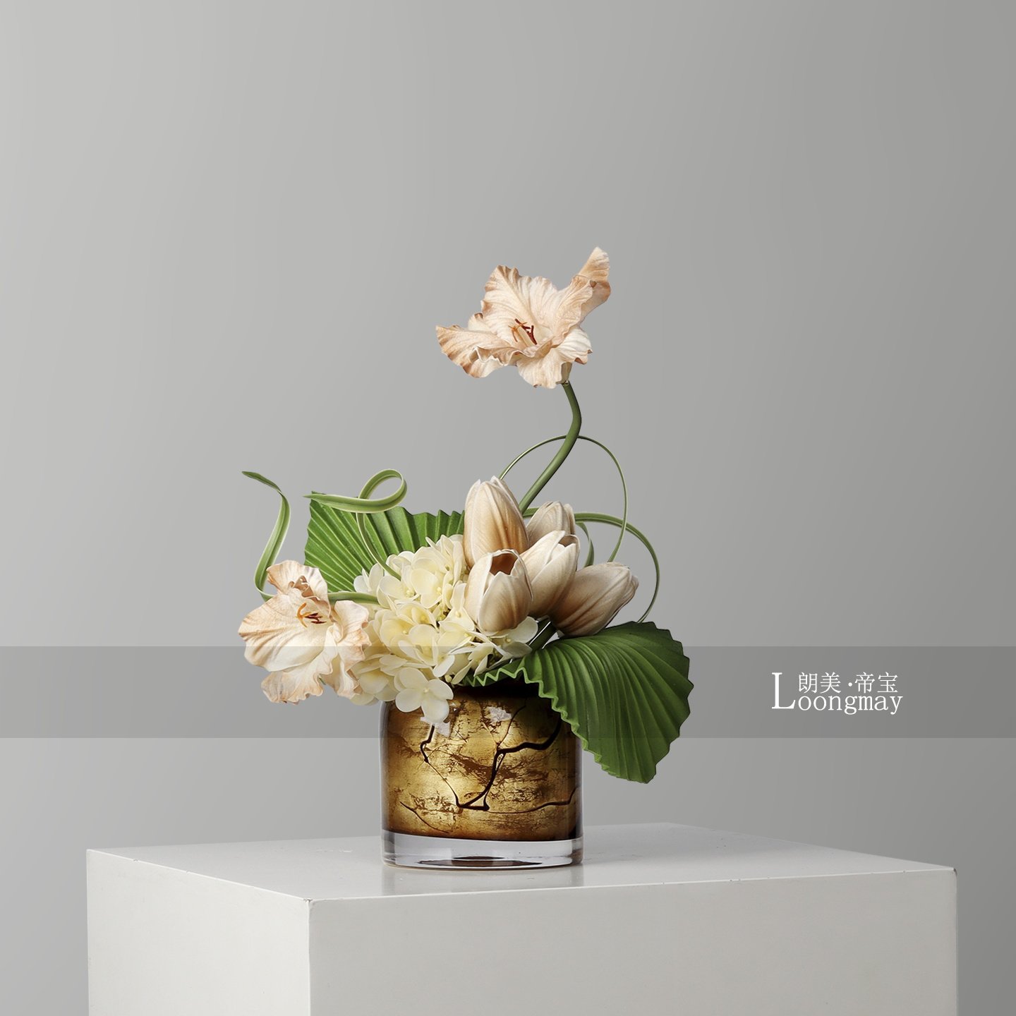 老钱风艺术玻璃贴金箔花瓶插花售楼处会所客厅茶几高级感花器花艺,家居饰品,花瓶,淘宝优惠券,粉丝福利购,淘宝优惠卷