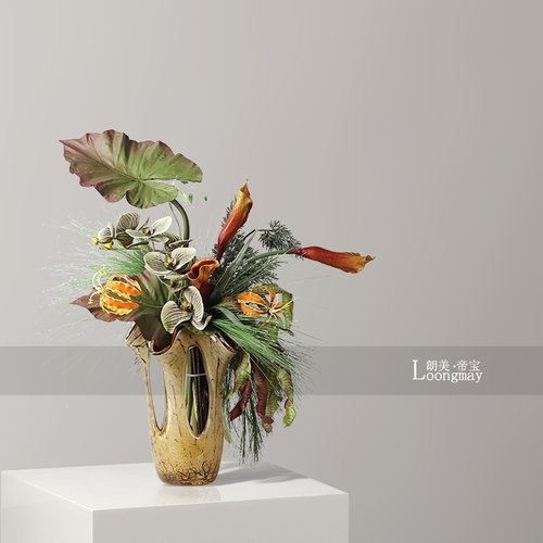 侘寂风中古镂空玻璃花瓶样板房客厅玄关餐桌花艺设计感花器装饰品