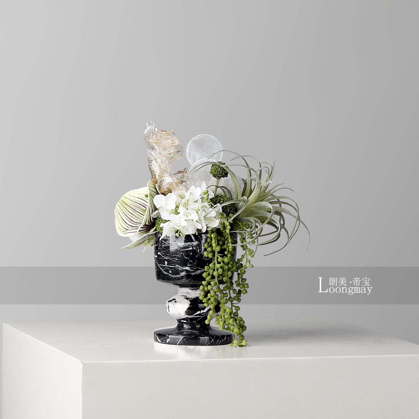 新中式艺术天然大理石花瓶插花架空层客厅茶几桌花卫生间花艺摆件