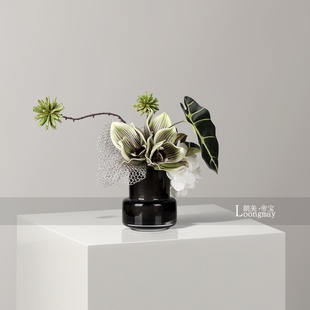 轻奢艺术玻璃小花瓶插花售楼处会所洽谈桌茶几花艺设计感桌花摆件