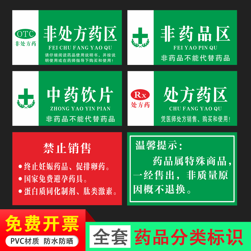 光辉防水PVC药店分区标识牌
