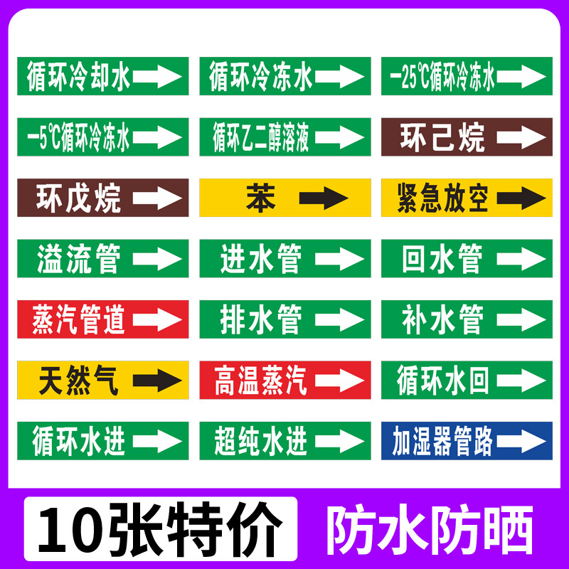 管道流向指示箭头标识聚乙烯反光膜国标色环箭头标签贴工厂循环冷冻水