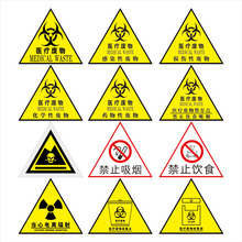 医疗废物标识贴医院垃圾桶分类标志危废弃暂存间点存放处提示禁止饮食严禁吸烟贴纸警示牌当心电离辐射指示牌