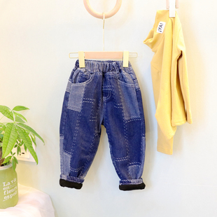 清仓不退换儿童加厚加绒牛仔裤中小童老爹裤2021秋冬男童女童长裤