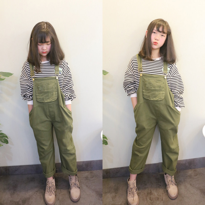清仓不退换男童女童背带裤套装春装儿童条纹卫衣韩版中大童牛仔裤