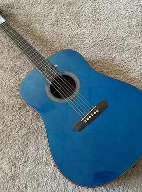 Dotch 云杉玫瑰木面单民谣木吉他 41寸库存蓝色D桶透明蓝入门微瑕