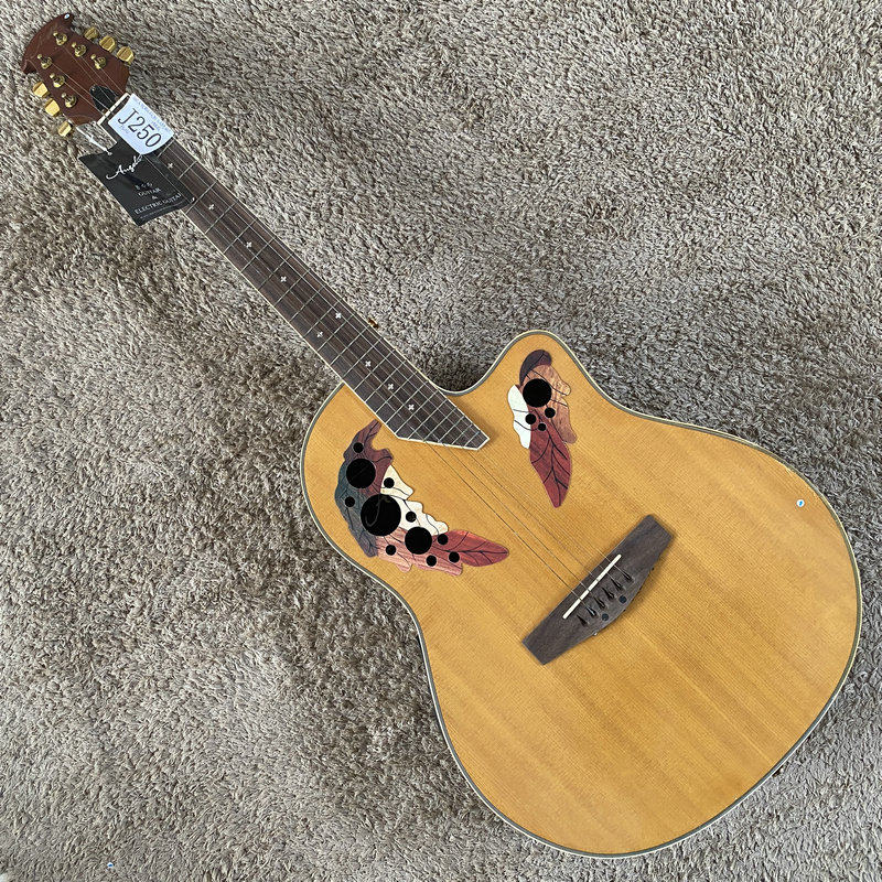 Angel 奥威逊款式 电箱民谣吉他 葡萄孔圆背缺角瑕疵24品原木色