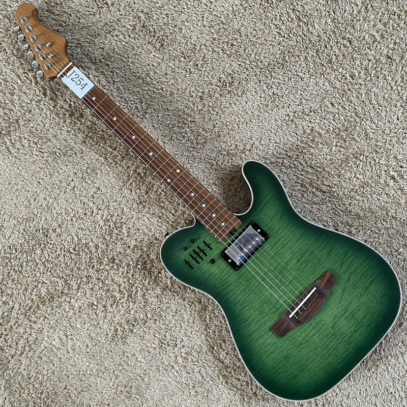 TL 款云杉单板电木两用静音吉他 TELE B-band 拾音器枫影 渐变绿