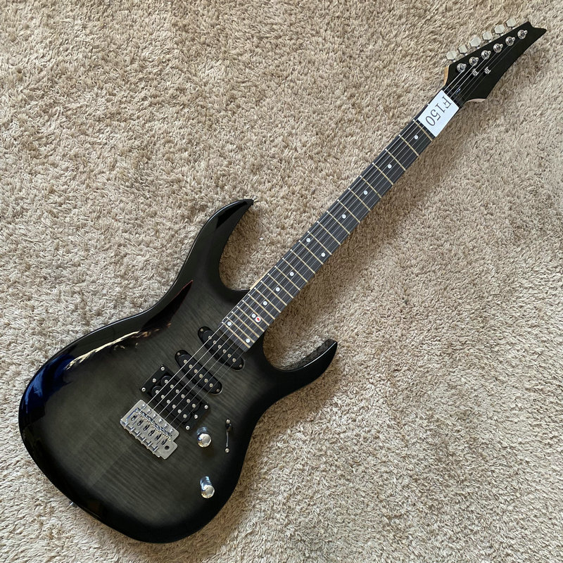 出口库存 电吉他枫木虎纹 单摇24品 透明黑色 IBZ 款式 微瑕初学