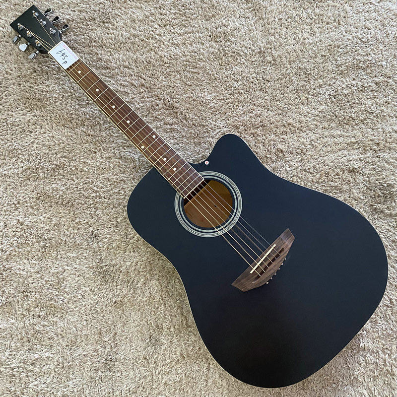 出口库存无标云杉木合板民谣木吉他 41寸缺角黑色D桶超薄箱体初学