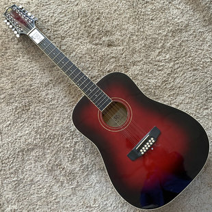 库存瑕疵 台湾品牌 SX 12弦段木合板民谣木吉他酒红渐变装饰道具