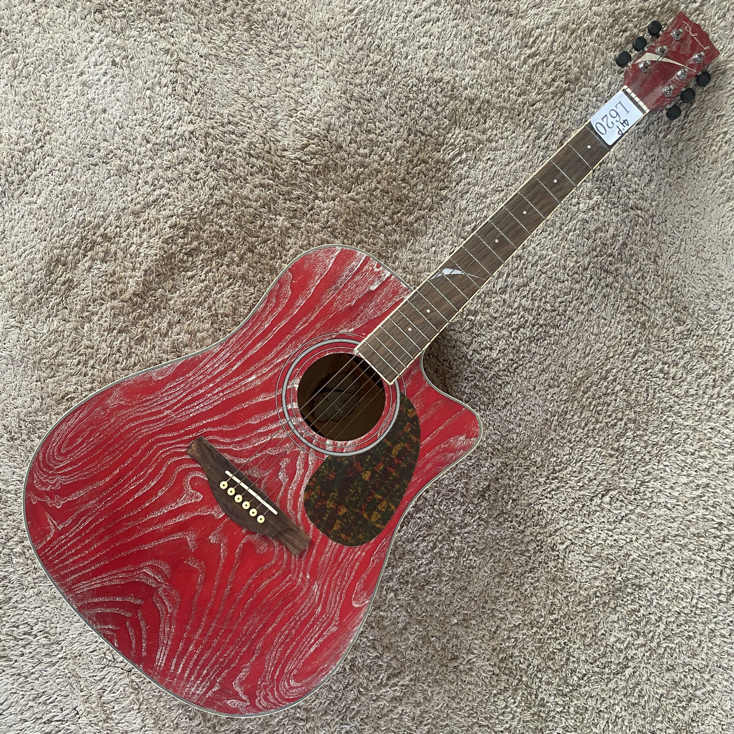 DADAR Wood 水曲柳 ASH合板民谣木吉他41寸缺角 红色擦色库存微瑕