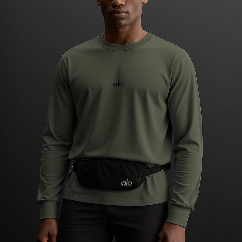 alo 2025秋季新款小字母男士圆领长袖T恤休闲运动速干上衣
