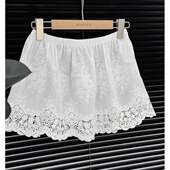胖mm遮臀屁股显瘦叠穿下摆短裙子 大码 白色蕾丝屁帘女夏季 配鲨鱼裤