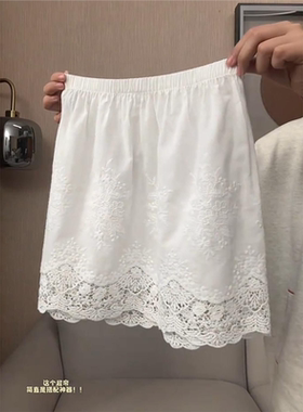 韩系白色半身裙女2025新款蕾丝刺绣防走光屁帘今年流行爆款裙子