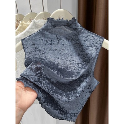 国风丝绒高领打底衫蕾丝花边