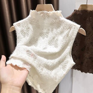 2026新款韩版蕾丝花边短款无袖内搭衣女秋冬季木耳边镂空内搭修身