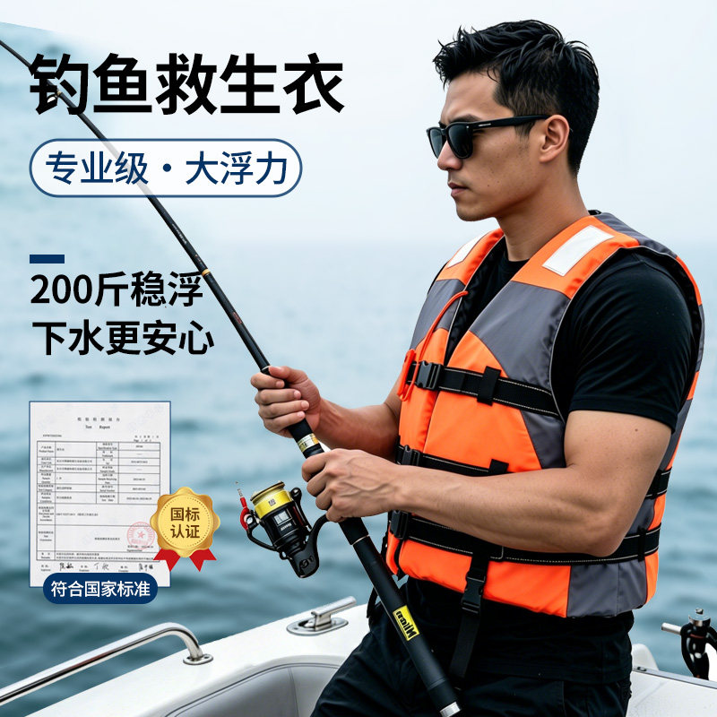 救生衣钓鱼专用成人便携式大浮力专业级轻薄船用龙舟国标游泳车载图片