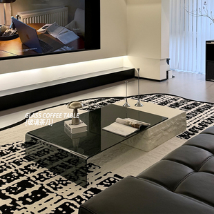 意式 极简大理石小桌钢化玻璃伸缩茶几组合现代简约高级感侘寂桌子