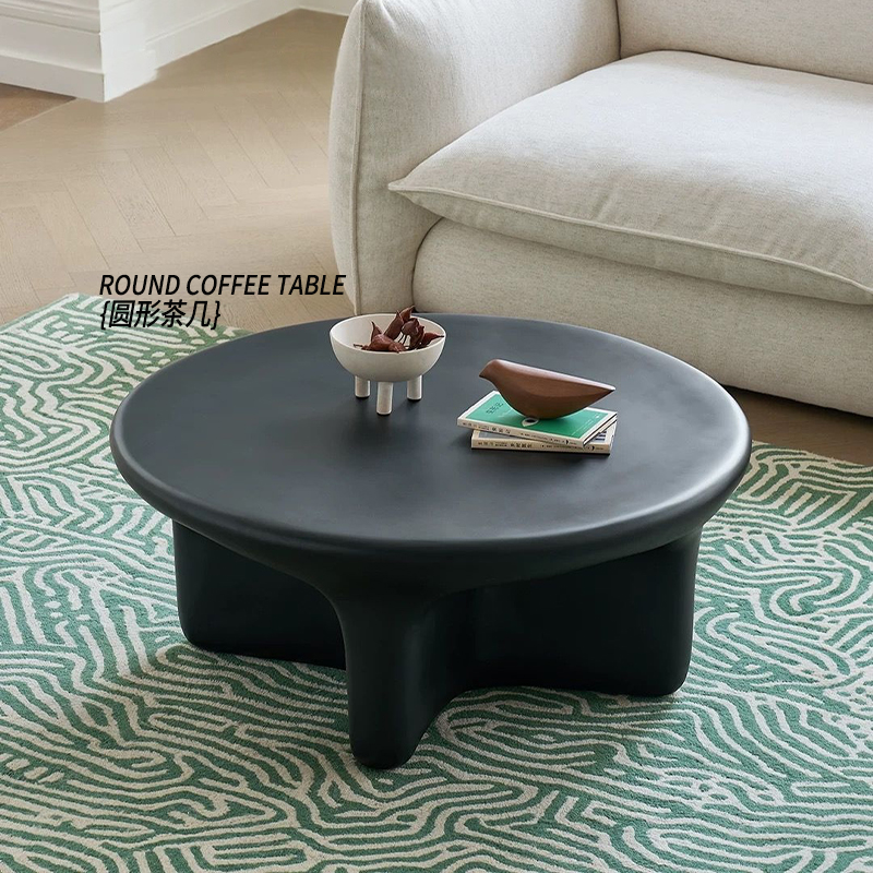 摩卡/圆形茶几复古现代简约黑色小户型客厅家用圆形创意茶几茶桌
