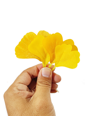 仿真植物单片黄色绿色银杏叶布艺 摄影电影道具 秋色落叶银杏树叶