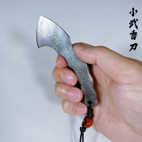 手工切香道用品用具高端香刀沉香檀香工具便携式大马士革钢刀收藏