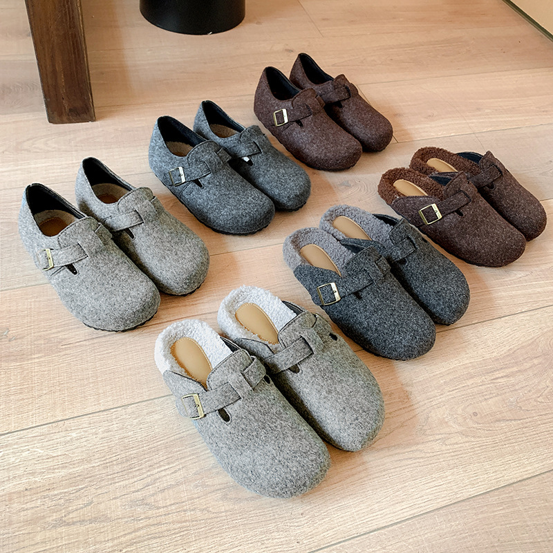 葡萄妈同款 保暖加绒内增高毛毛半拖外穿厚底勃肯女鞋2024秋冬款