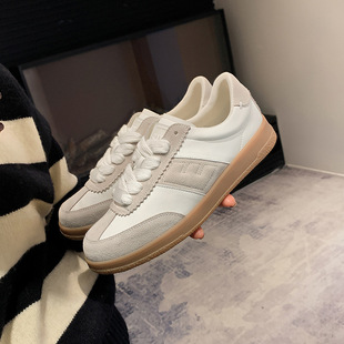 真皮EPT复古德训鞋女鞋2025春季新款平底女百搭休闲运动鞋小白鞋