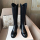 牛皮版 2025新款 V口厚底加绒粗跟中高筒骑士长靴女秋冬真皮长筒靴