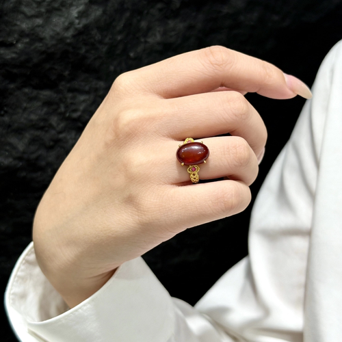 星运血珀椭圆国风琥珀戒指女