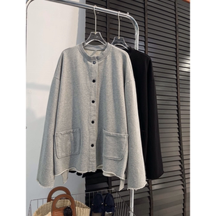 外套通勤气质纯色上衣女 休闲风百搭宽松显瘦圆领长袖 2025春装 新款