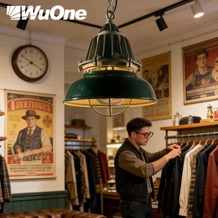 wuone灵光逸创复古工业风格 铸铝吊灯墨绿灯罩民宿咖啡厅酒吧灯具