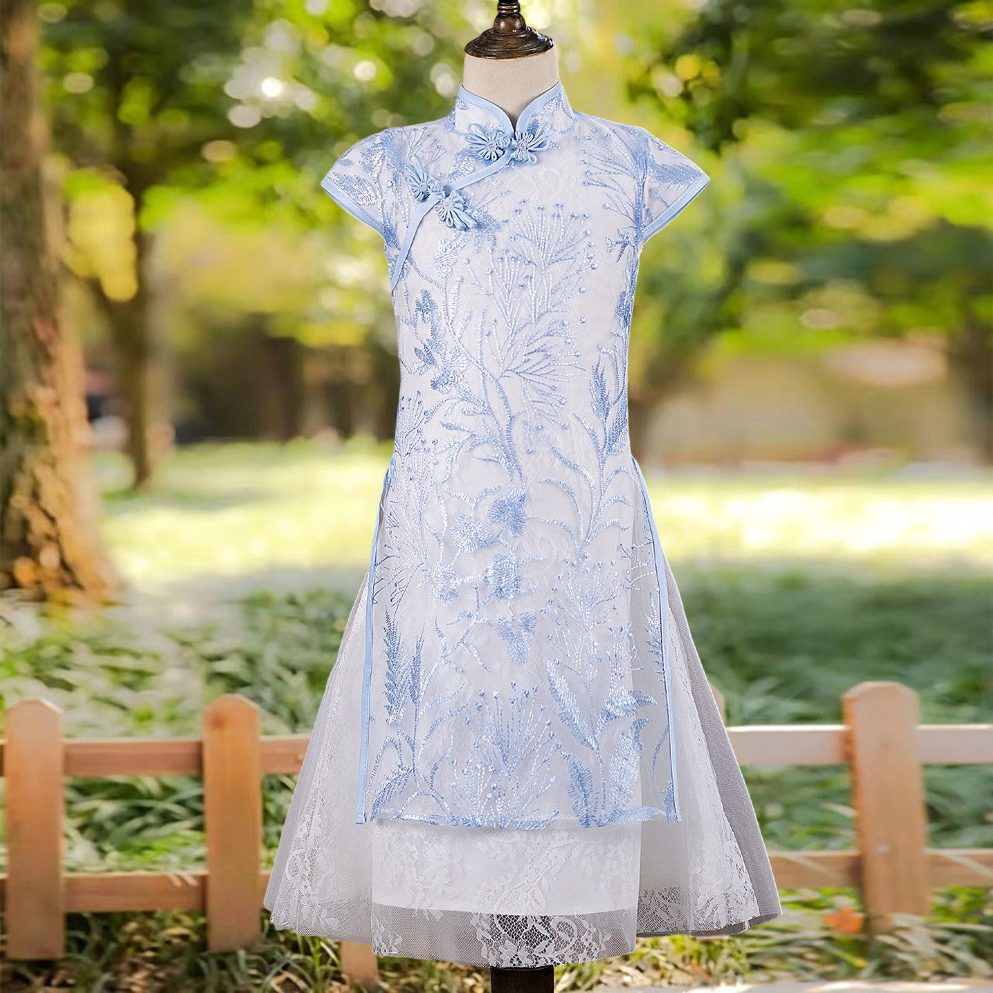 新中式女童旗袍2026新款淡蓝色国风汉服连衣裙儿童古筝演出服夏季