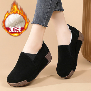 冬季加绒厚底女鞋韩版时尚摇摇鞋女单鞋保暖棉鞋懒人鞋休闲妈妈鞋