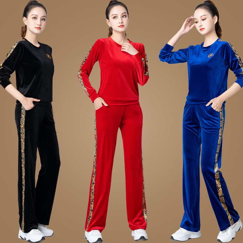 广场舞服装秋冬新款套装女金丝绒大妈运动套装跳舞服中老年演出服