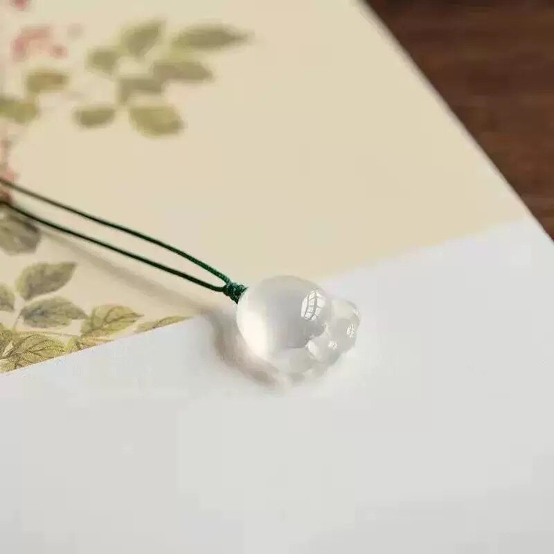 天然玉髓卡通猫爪项链女简约吊坠可爱玉石手工项绳锁骨链项饰项绳